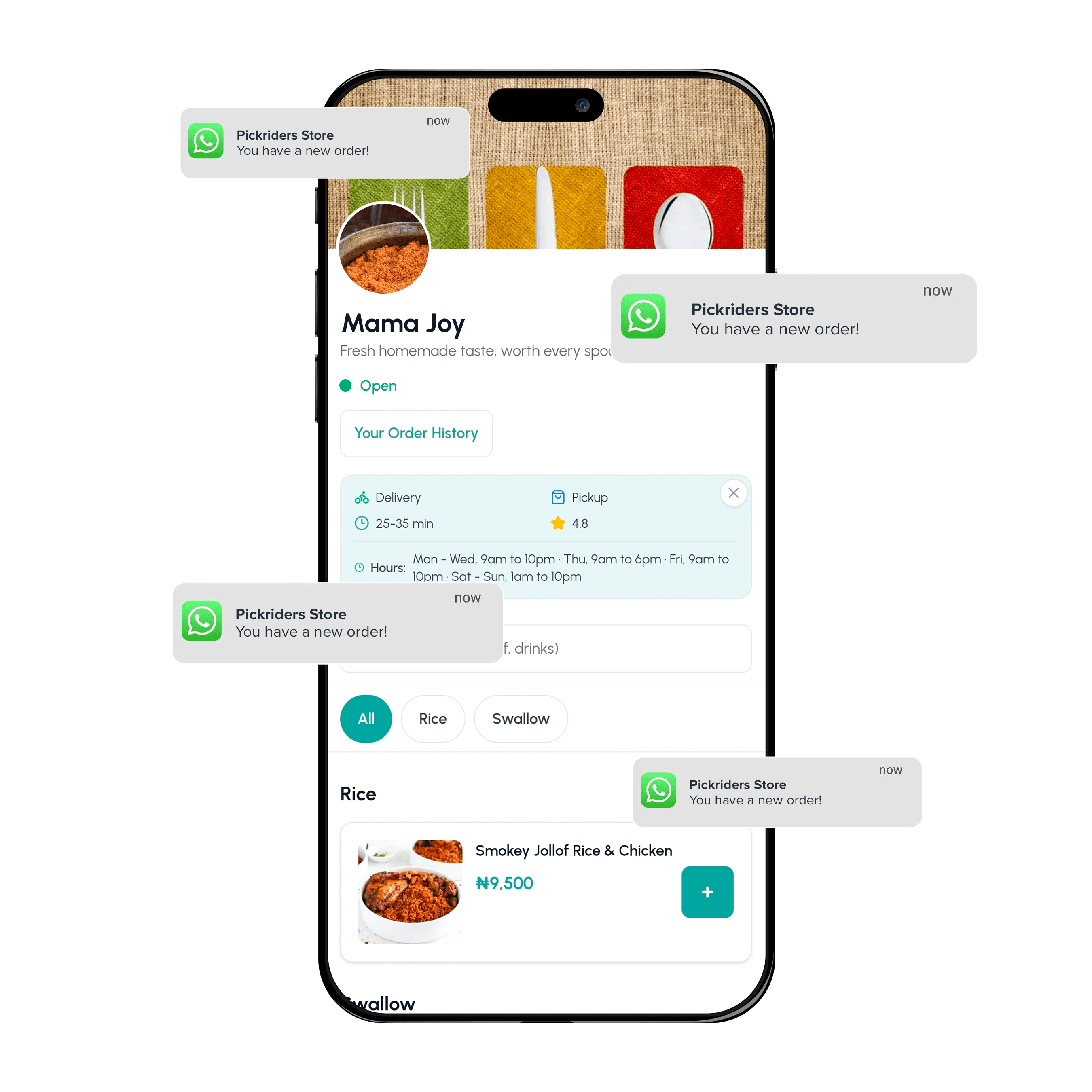 A Pickriders storefront open on a phone